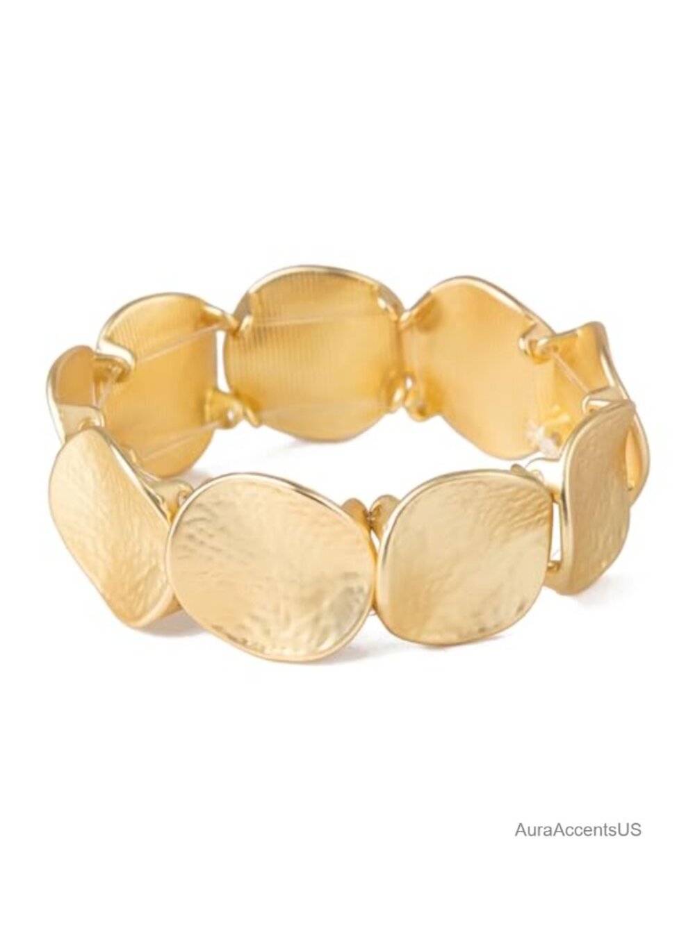 Hammered Gold Plated Chunky Bangle Bracelet for Women Lotus Stretch